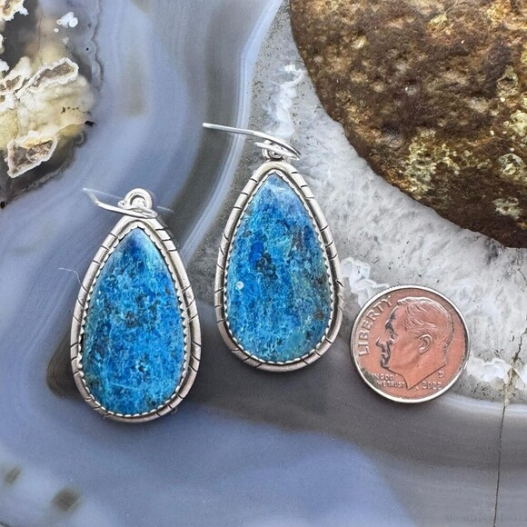 Sterling Southwestern Style Teardrop Shattuckite Dangle Earrings For Women #2 - Picture 8 of 10